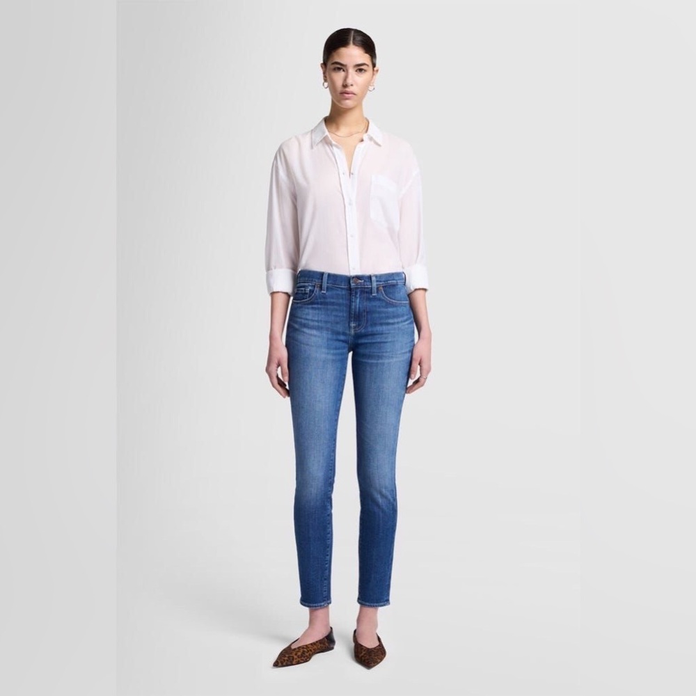 EUC 7 For All Mankind Mid Blue Mid-rise The Skinny Super Stretch Jean Size 31